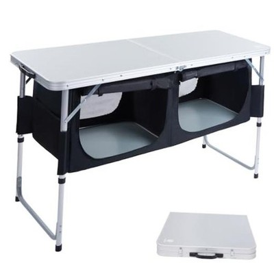 Folding Camping Table with Storage, 4 ft * 2 ft Aluminum Composite Silver