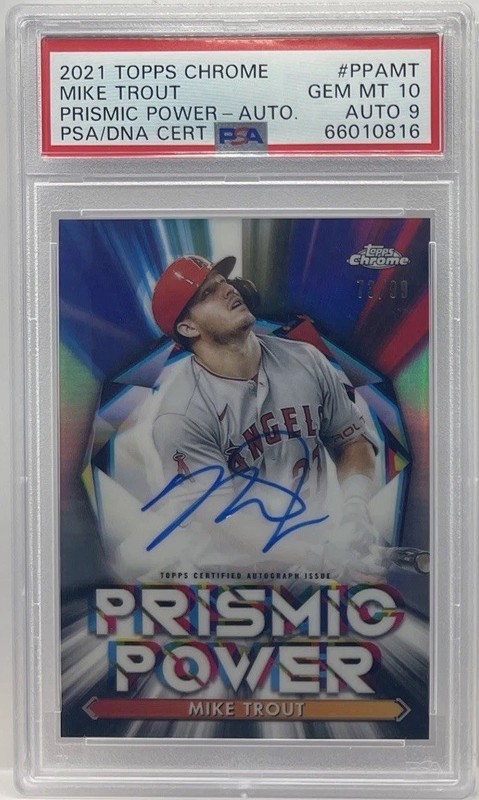 Mike Trout 2021 Topps Chrome Prismic Power Autograph On Card Auto #/99 PSA 10 9