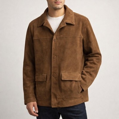 Emporio EGA  Fashion Men's Faux Suede Vintage Jacket Camel Brown Size XL