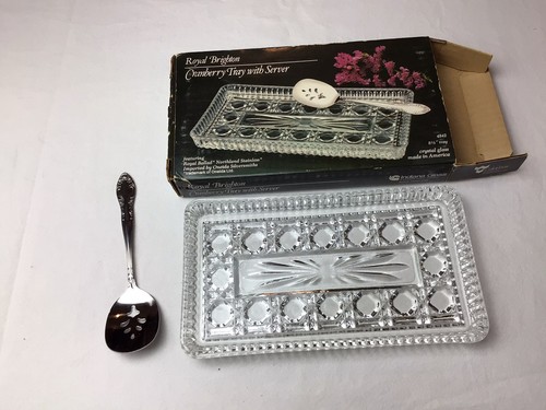 Royal Brighton Crystal Cranberry Tray with Server Spoon by Indiana Glass - Picture 2 of 6