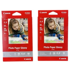 Canon Pixma Photo Paper Glossy 4" x 6" - 2 Packs of 50 Sheets (100 Total) GP601