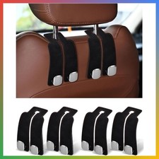 Car Purse Hooks Headrest Organizer 4 Pack Black Leather Strong Load Bearing