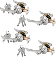 4 x Lever Door Lock Entry Keyed Cylinder Wave Handle w/ Keys Stainless Steel KW