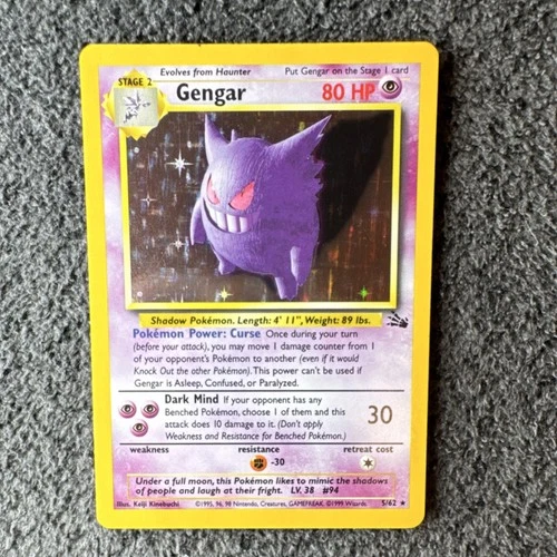 Pokémon TCG Gengar Fossil Set 5/62 Holo Rare 80 HP 30 1999 Wizards