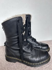 Dr Martens Triumph Amilita Fur Lined Black Leather Combat Boots UK7 Excellent