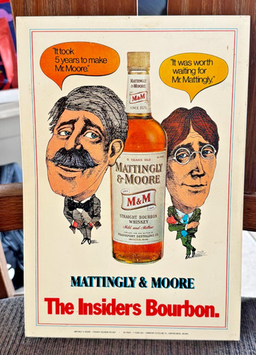 VINTAGE MATTINGLY & MOORE BOURBON WHISKEY METAL SIGN FRANKFORT LAWRENCEBURG IN