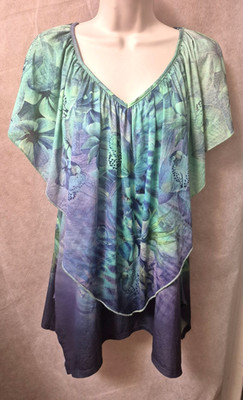 One World Live and Let Live Women's Short Sleeve Top-Tank Poncho-Size Med.-EUC