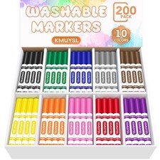 200 Count Washable Markers Bulk, 10 Assorted Colors - Broad Line Conical Tip ...
