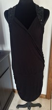 GUESS Bodycon Dress Black Sleeveless V-Neck Sequin Straps Knee Length L
