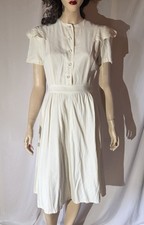 Vintage 1940s White Rayon Scalloped Sleeve Day Dress Sz Small