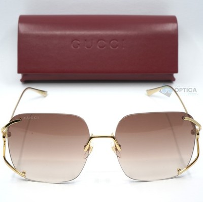 NEW Gucci GG0646S 002 Gucci-Logo Sunglasses Women's Gold/Brown