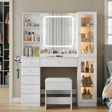 Makeup Vanity with Charging Station, Vanity Desk with LED Mirror, 6 Drawers