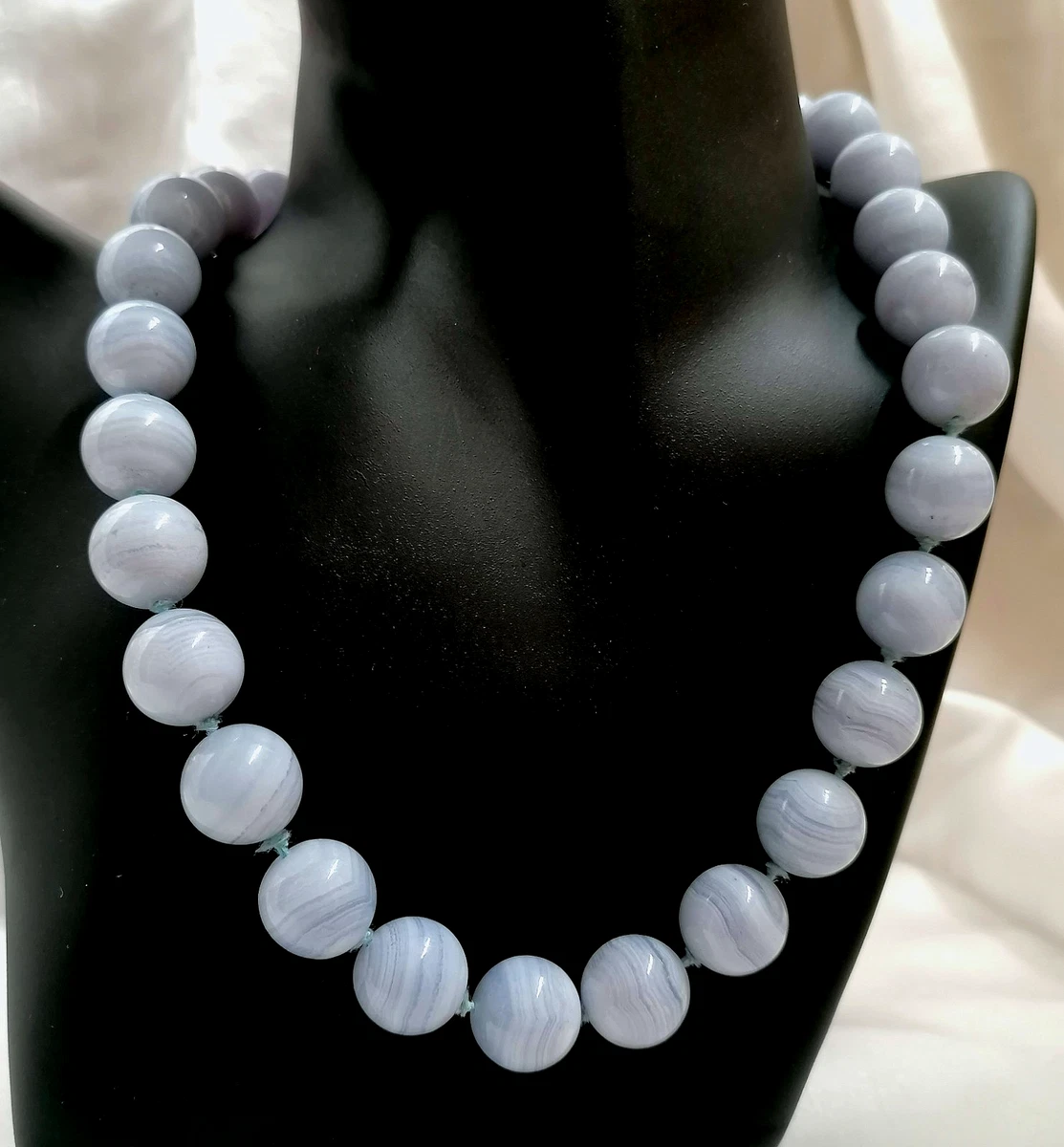 Collana Di Perle In Calcedonio Rosa, Gemme Tonde Naturali, Lunghezza 18 Pollici, Nuova