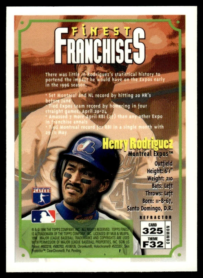 1996 TOPPS FINEST REFRACTOR HENRY RODRIGUEZ - Image 2 of 2