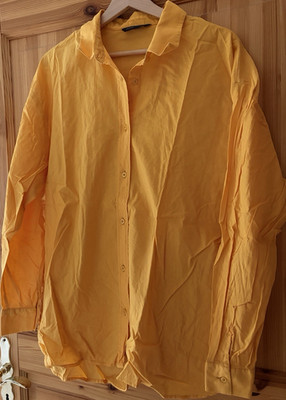 DeFacto Damen Bluse Orange Langarm 100% Baumwolle Basic Kragen Knopf Größe L