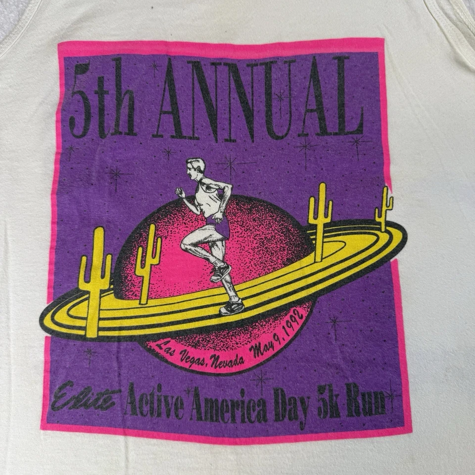 Vintage 90s Marathon Tank Top Single Stitch Large Running Graphic Space Graphic - Image 2 of 4