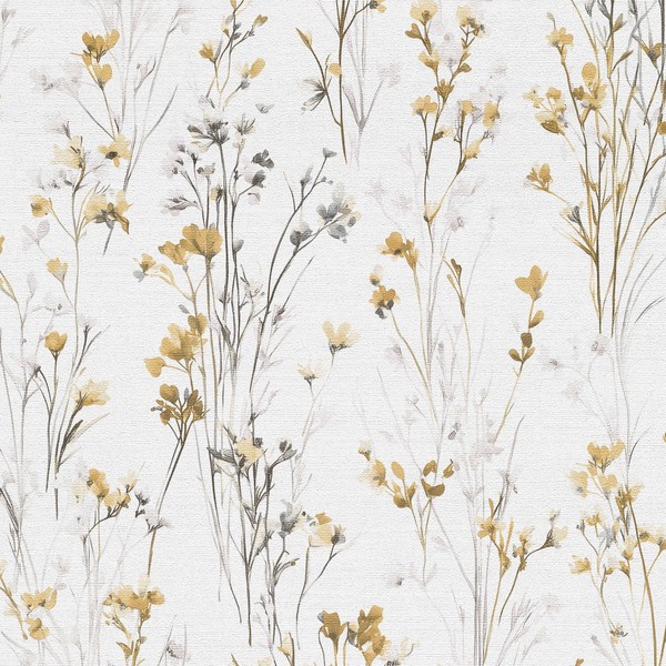 Vliestapete 1056120 Grau Gelb Weiß Blumen Floral Forest Dreams Erismann-image