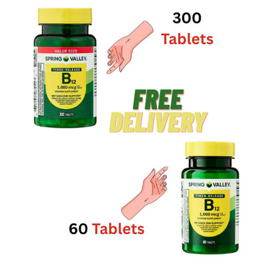 Spring Valley Vitamin B12 1000 mcg Timed-Release Tablets   60 Count or 300 Count