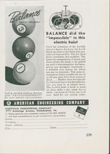 1942 Electric Hoist Balance Pool Balls Stacked American Engineering Co Ad AD2