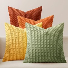 Burnt Orange Throw Pillow Covers 18x18 Set of 4 Corduroy Fall Decor Yellow
