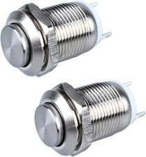 2 Pack 12mm Momentary Metal Waterproof Push Button Switch Raised Head 12V 24V