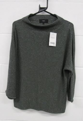Next Womens 3/4Sleeve Knitted Grey & Silver Fleck Jumper Uk 12 Slash Neck BNWT