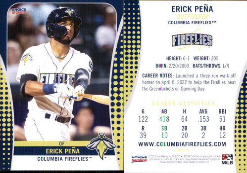 Erick Pena 2023 Choice Columbia Fireflies #28 Card FREE SHIP *AutographDen* - Picture 1 of 1
