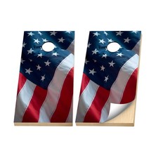 Premium Cornhole Vinyl Wrap- 3M Decal - Patriotic Realistic Waving American flag