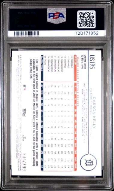 2024 Topps Update Purple Holo #US195 Carson Kelly Detroit Tigers /799 PSA 10 - Image 2 of 2