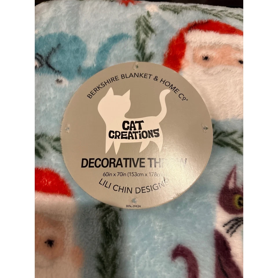 New Berkshire Blanket Cat Creations Santa Decorative Throw 60 x 70 Plush New - Изображение 2 из 4