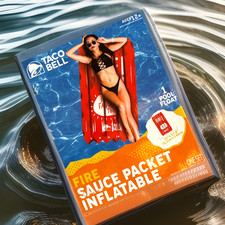 Be The Hottest in the Pool TACO BELL Inflatable Pool Float Fire Sauce Packet NEW