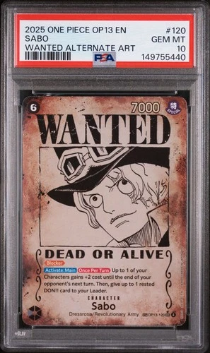 2025 ONE PIECE OP13-CARRYING ON HIS WILL WANTED ALTERNATE ART #120 SABO PSA 10