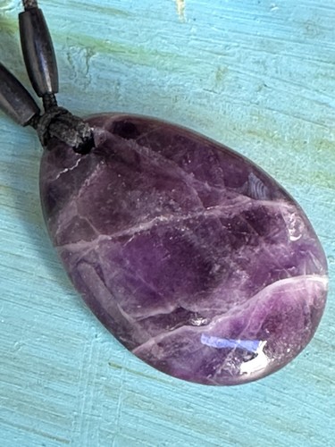 Large Amethyst Pendant On Black Cord 22’ Necklace Gemstone 4250 W - Picture 6 of 13