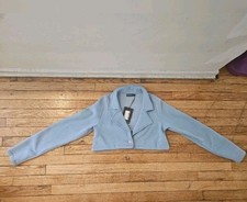 NWT Prettylittlething Blue Cropped Logn Sleeve Blazer