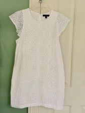 Banana Republic White Eyelet Dress 100% Cotton W Lining Size 12, with Pockets