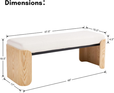 Modern White Chenille Bedroom Bench, 49