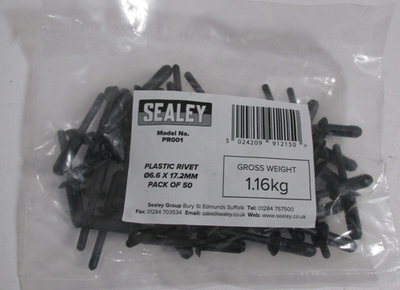 #ad Sealey PR001 Plastic Rivets 06.6 x 17.2MM Pack of 50 $24.95