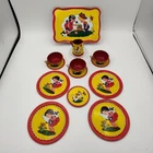 Vtg Ohio Art Childs Tin Tea Set 173 - Tray, Pitcher, 3 Cups, 4 Plates, 4 Saucers