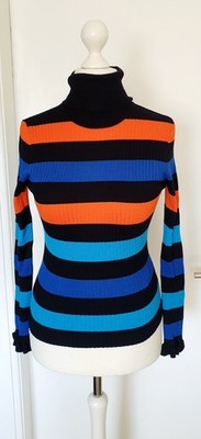 Pullover dünn Orsay schwarz blau orange Streifen Rollkragen Gr. S neu Rippmuster