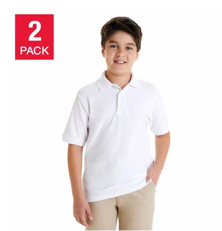 French Toast Short Sleeve School Uniform Pique Polo Shirt 2 Pack White Boy s 8 M
