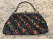 Vintage Beaded Elegant Evening Purse /clutch w/ Petit Point Tapestry accents