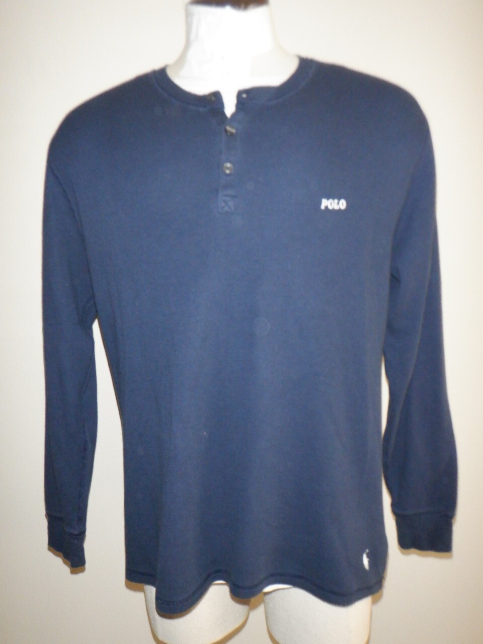 PONY PIGIAMA POLO RALPH LAUREN uomo taglia XL blu navy termico manica lunga camicia Henley