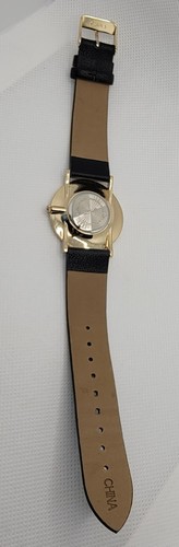 Ladies Minimalistic Round Gold Tone Case Dial Black Leather Band Watch L6 - Picture 8 of 9