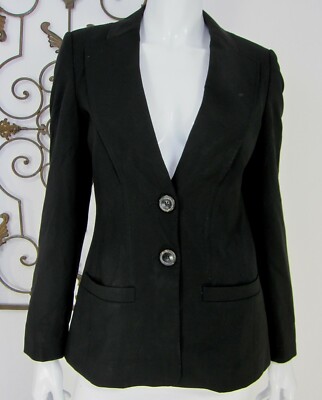 Escada Size 34 4 100% Wool Long Sleeve Black Collar Blazer 212 