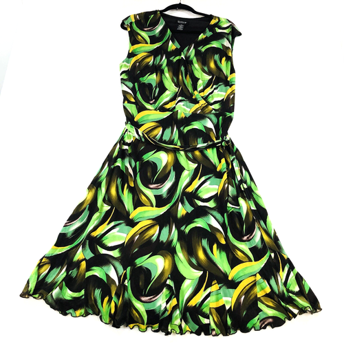 Glamour Floral 16W Green Brown Fit and Flare Dress