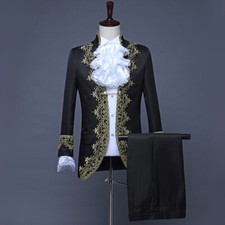 Ensemble Veste Costume Homme Retro Victorian Slim 2 Pièces Rouge Noir Blanc