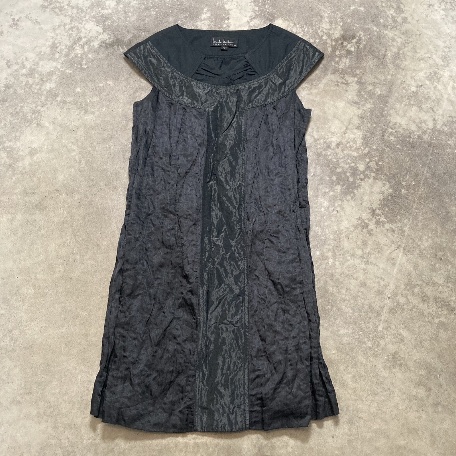 Nicole Miller Collection Dress Womens Sz 8 Black Crinkled Evening Classic USA