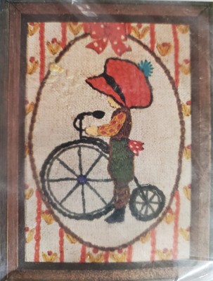 Bucilla Country Lad with Bicycle 2019 crewel yarn needlework, children, bike NEW