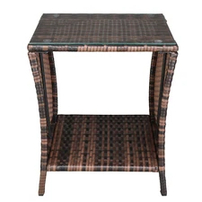 Glass Surface Brown Gradient Iron Frame Rattan Side Table