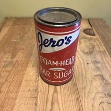 Vintage Jero’s “Foam Head” Bar Sugar Tin Can Container "Full" Cocktail Mixer